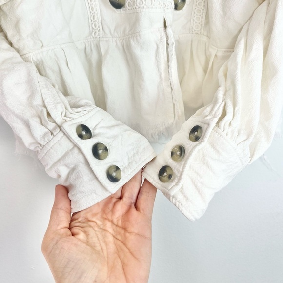 Free People Ariana Lace Trim Linen Military-Inspired Jacket White Size XS - Picture 11 of 15